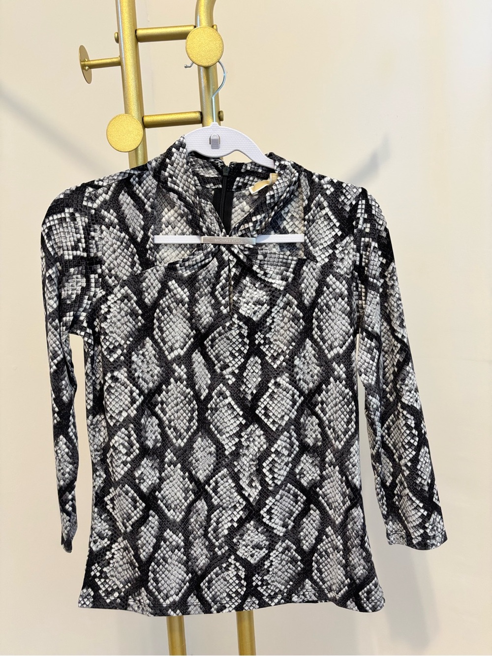 Michael Kors Black & White Snake-Print Long Sleeve Top